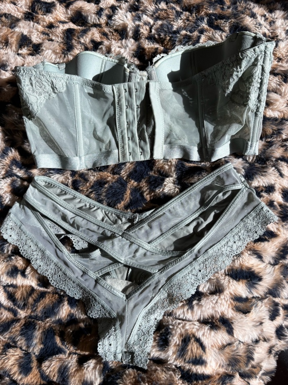 Victoria's Secret Lace Balconette Bra and Bikini Set in Sage - Picture 4 of 9